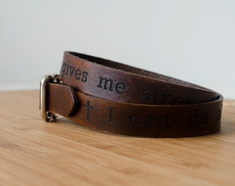 Philippians 4:13 Scripture Bible Verse Leather Wrap Bracelet - I can do all this through him who gives me strength