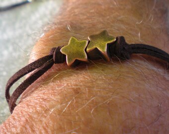 Men's BRACELET with pearls fantasies stars CAMEL suede