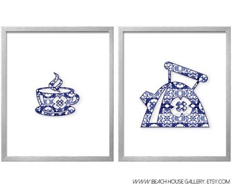 blue elephant print blue white nursery art blue chinoiserie