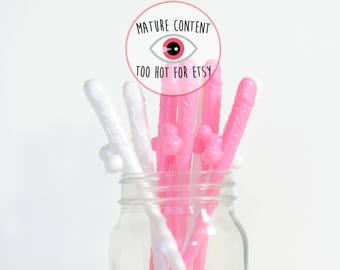 Pink & White Penis Straws Set of 10/ Bachelorette Party Straws / Bachelorette Party Penis Decor / Bridal Shower Straws
