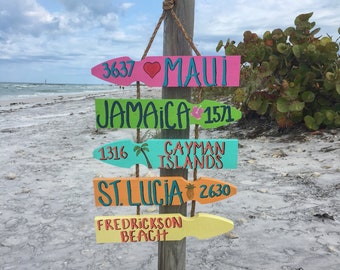 Personalized Beach Directional Sign, Mileage Sign, Beach Location Sign, Destination Sign, Vacation Sign, Travel Decor, Wanderlust Signs