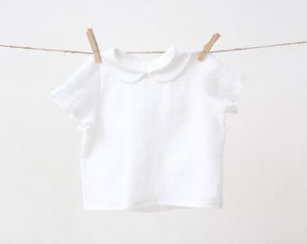 Baby Boy white shirt with Peter Pan collar Linen shirt Baptism shirt Wedding party clothes 1st Birthday outfit Baby clothes Family photo