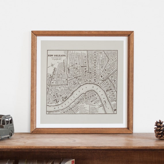 Vintage NEW  ORLEANS  Map Retro NOLA Map Print Minimalist  Map