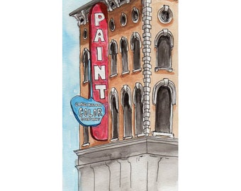 Cincinnati Color Company Watercolor Print, Cincinnati, Ohio, Over the Rhine
