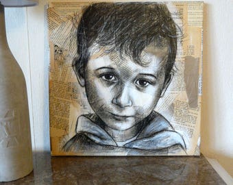 SALE painting "Mine 7"-40% off! 40 x 40 cm portrait little boy