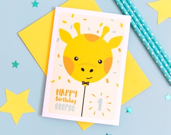 1st Birthday Card // Personalised Birthday card // Boy's Birthday Card // Girl's Birthday Card // Children's Birthday Card // Giraffe