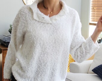White Funky Chunky 80s Oversized Pullover