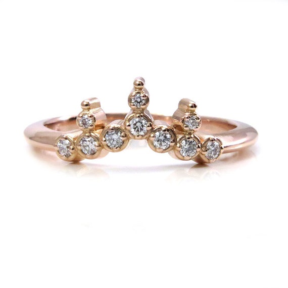 Tiny Diamond Crown Engagement Ring - Rose Gold Wedding Band