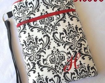 personalized SLEEVE cover for ipad / ipad mini / kindle / nook / samsung - black white damask