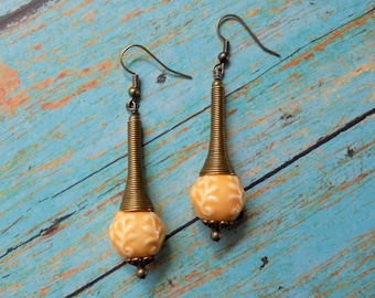 Peach and Brass Earrings (2477)