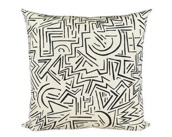 Lascaux Black on Vellum Suncloth designer pillow covers - Indoor/Outdoor - Made to Order - Alan Campbell for Quadrille