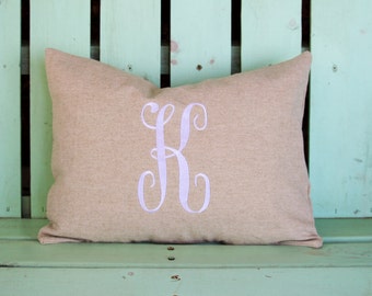 Monogram 12x16 lumbar tan natural pillow cover-nursery pillow-college gift-accent pillow- decorative pillow cover-throw pillow