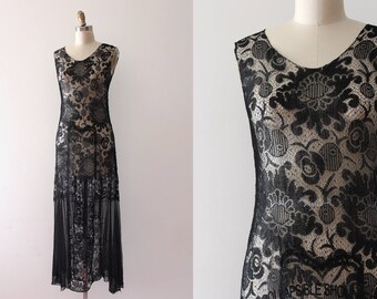 vintage 1920s dress // 20s black net dress