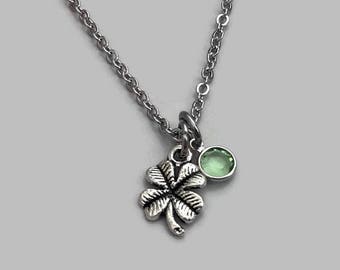 Four Leaf Clover Necklace, Four Leaf Clover Charm, Good Luck Necklace, Good Luck Charm, Shamrock Charm, St Patricks Day, St Pattys Day
