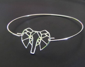 Origami Elephant Bracelet, Elephant Bangle bracelet, Sterling Silver Bracelet, Jewelry, Gift for Her