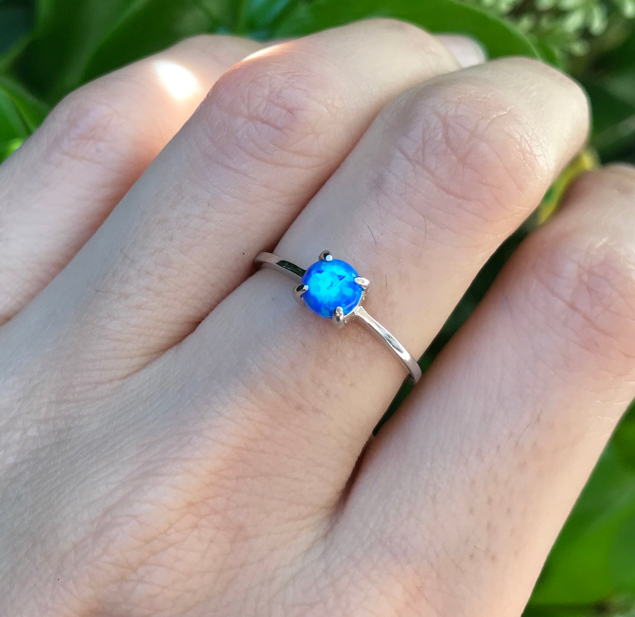 Sterling Silver Criss-Cross Woven Band Ring With Simulated Blue Opal - Size 8 - View #3