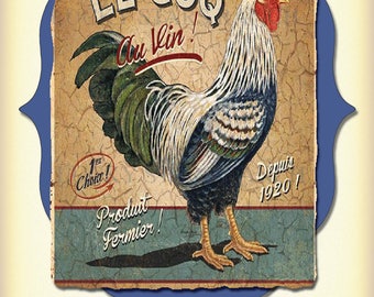 Vintage Feed Sack Art Print - Chicken Le Coq 1