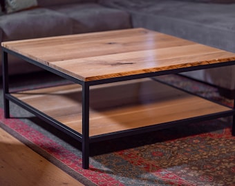 Rustic Industrial Square Metal and Wood White Oak Coffee Table