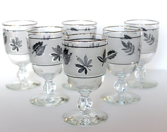 Vintage Libbey Silver Foliage Water Glasses Wine Glasses 8oz