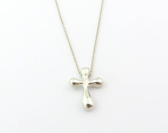 Authentic TIFFANY & CO Sterling Silver Elsa Peretti Cross Pendant Necklace