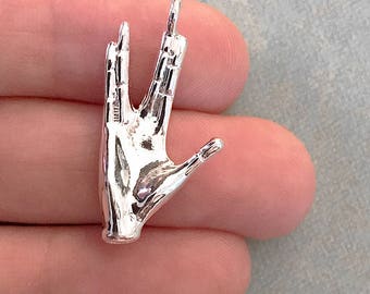 Silver Plated Live Long and Prosper Charms 31mm x 17mm Vulcan Salute Spock Star Trek
