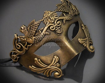 Mens Masquerade Mask, Gold Roman Mask, Greek God Mask, Mardi Gras Venetian Masquerade Mask, Masquerade Ball Mask