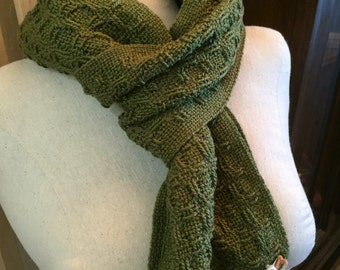 Handwoven olive green cotton scarf huck lace