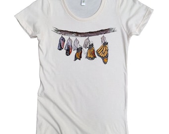 100% Organic Cotton Women's Tee-Emerging Monarchs- USA Grown & Sewn