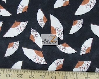 Hanami Falls Handfan Black By Evelia For Wilmington Prints 100% Cotton Fabric 60" Wide By The Yard (FH-1805)