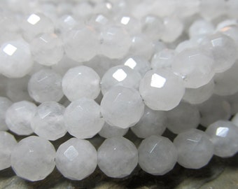 Jade Beads 8mm Cloud White Semi Translucent Candy Faceted Rounds - 24 Pieces