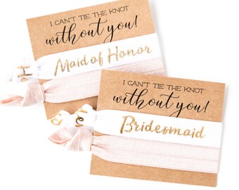 YOU DESIGN Hair Tie Bridesmaid Gift | Blush Pink, White + Gold Hair Tie Favors, Bridesmaid Proposal Gift, Wedding Party Bridesmaid Hair Ties