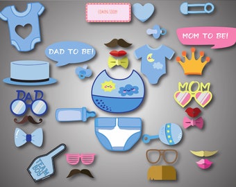 Blue Baby Shower Photo Booth Props Printable Photo Booth Props It's a Boy Baby Photobooth Props Blue Baby Boy Printable Party Props