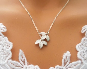 Silver Leaves Necklace - STERLING SILVER CHAIN
