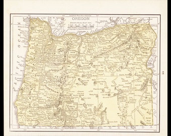 Small Oregon Map of Oregon State Map (Vintage Atlas Wall Art Print, 1900s Antique Wall Decor) Vintage Old Color Map No. 93-3