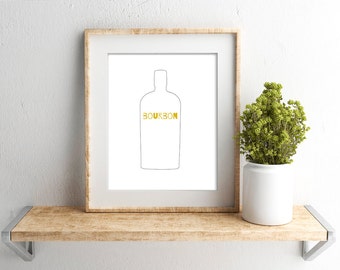 Bourbon Bottle Print // Bar Cart Art