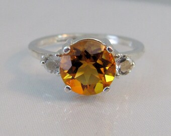 Citrine Ring in Sterling Silver, Madeira Citrine, Promise Ring, Engagement Ring, November Birthstone Gift, 8mm Yellow Citrine Gemstone
