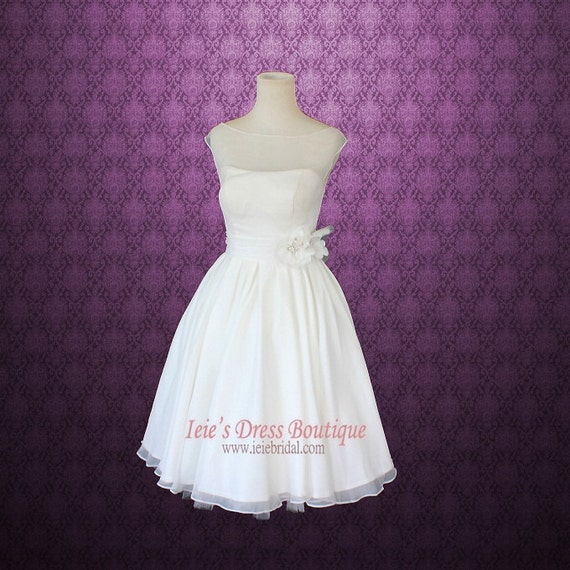 Retro Vintage 50s Short Tea Length Wedding Dress with Floral
