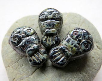 NEW NIGHT OWLZ. Czech Picasso Glass Beads . 18 mm (6 beads)