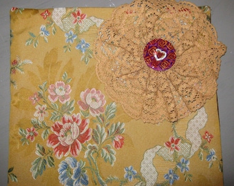 Lace flower and rosette pillow cover