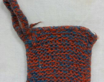 Blue and orange felted wool wristlet