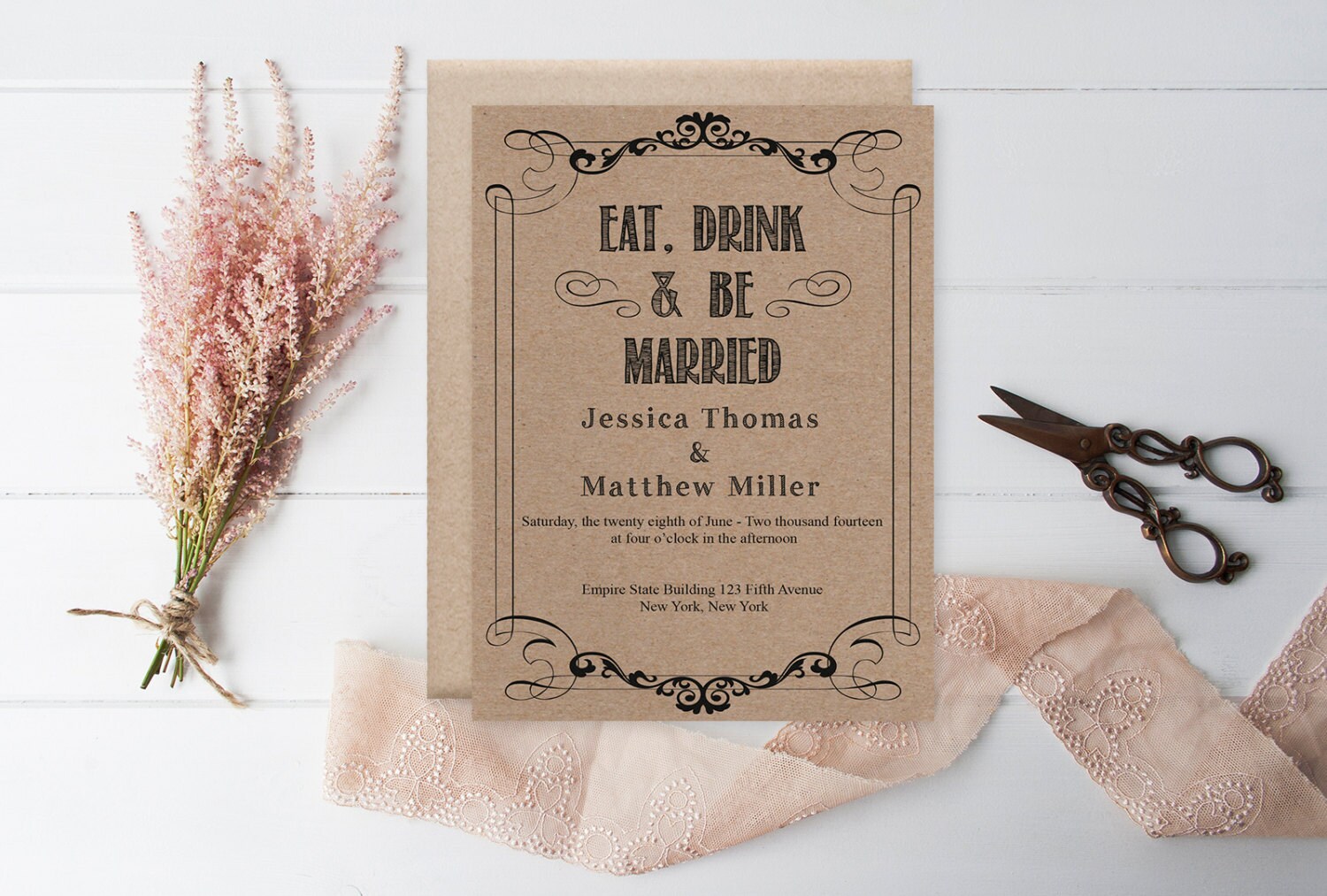 Kraft Paper Wedding Invitation Template Eat Drink & Be Kraft Paper Wedding Invitation Template Eat Drink & Be