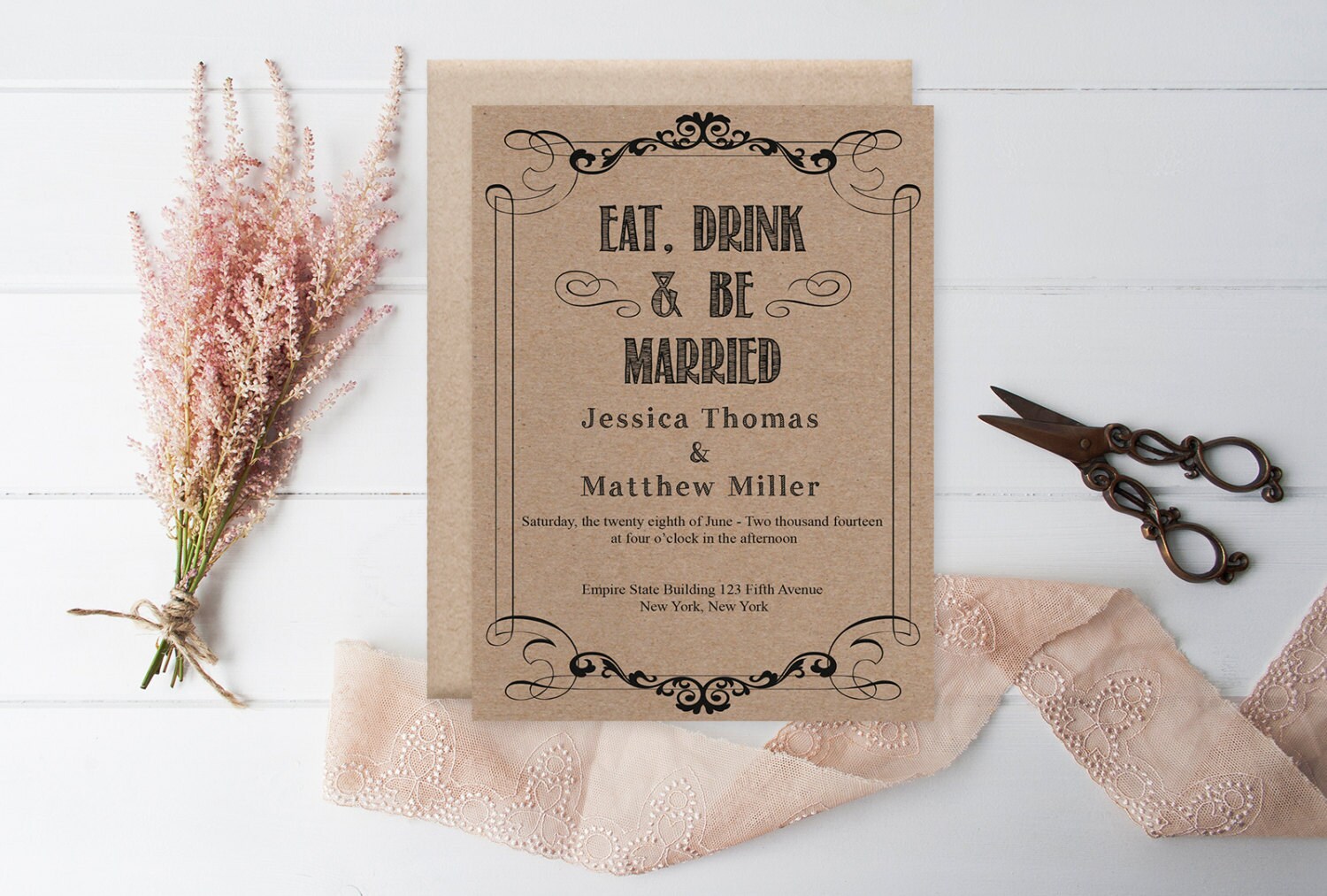 Kraft Paper Wedding Invitation Template Eat Drink & Be