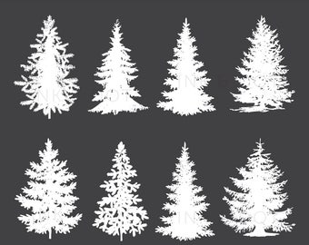 Tree Clip art, White Pine Tree Digital clipart, Festive Christmas Tree, Xmas, pine, tree, Christmas, Silhouettes - Instant Download