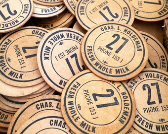 Set of 8 Vintage Paper Milk Caps Ephemera
