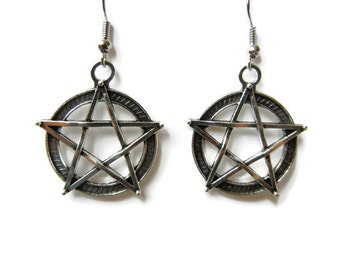 Pentagram earrings, pagan earrings, wicca earrings, death metal earrings, punk earrings, occult earrings, occult jewelry, punk jewelry
