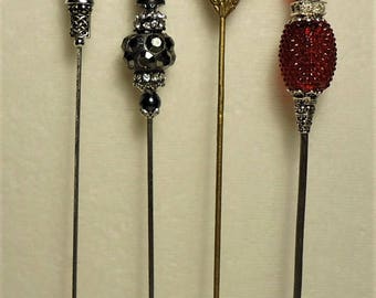 4 Antique Style Victorian Hat Pins with Vintage & Antique Pieces