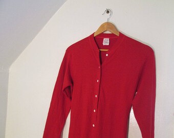 Vintage Red Cotton Longjohns 70s Red Long Johns Made in USA Cheery Red Union suit underwear for winter wear M
