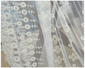 1 x fabric coupon embroidered 130x50cm flower lace tulle wedding dress