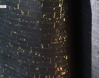 BLACK with GOLD (natural) Cork fabric (U.S.A Supplier) - Made in Portugal - Vegan - sustainable Leather Alternative - PETA approved