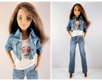 Barbie clothes - doll clothes - Barbie jeans - Barbie doll clothes - Denim jacket for Barbie doll (M2M, Belly Button, regular Fashionista)